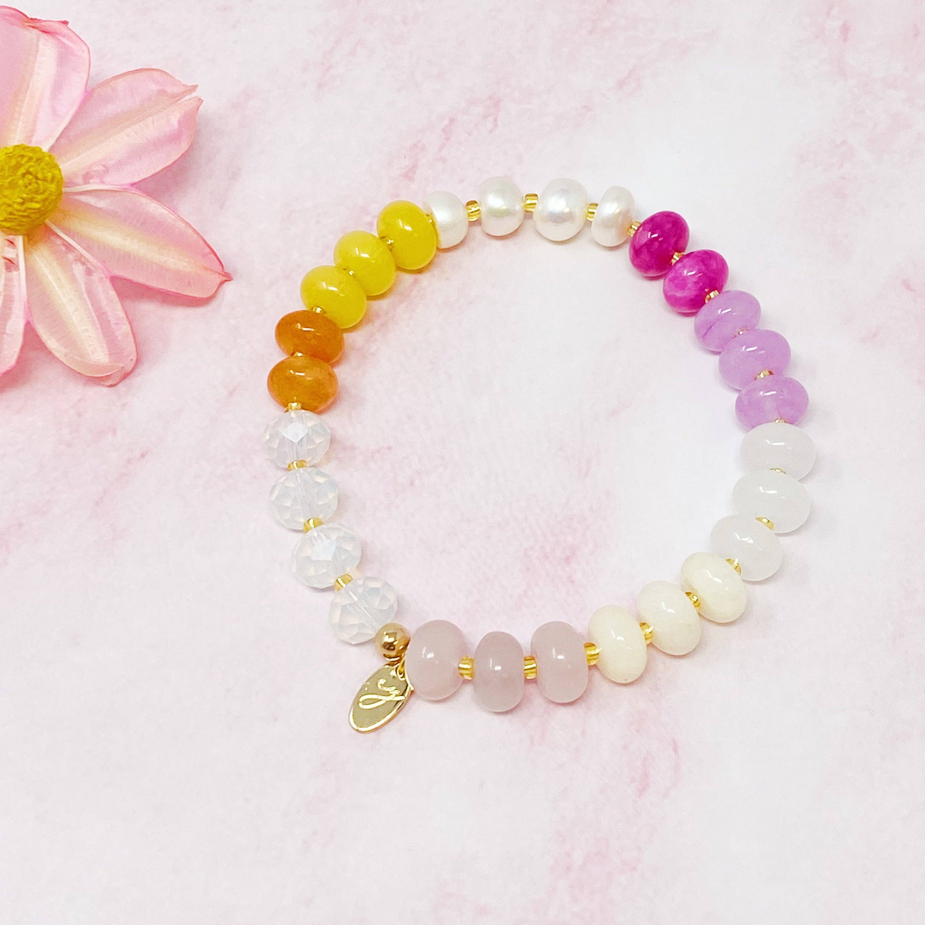 Semi-Precious Bauble Stretch Bracelet, Blushed Wind