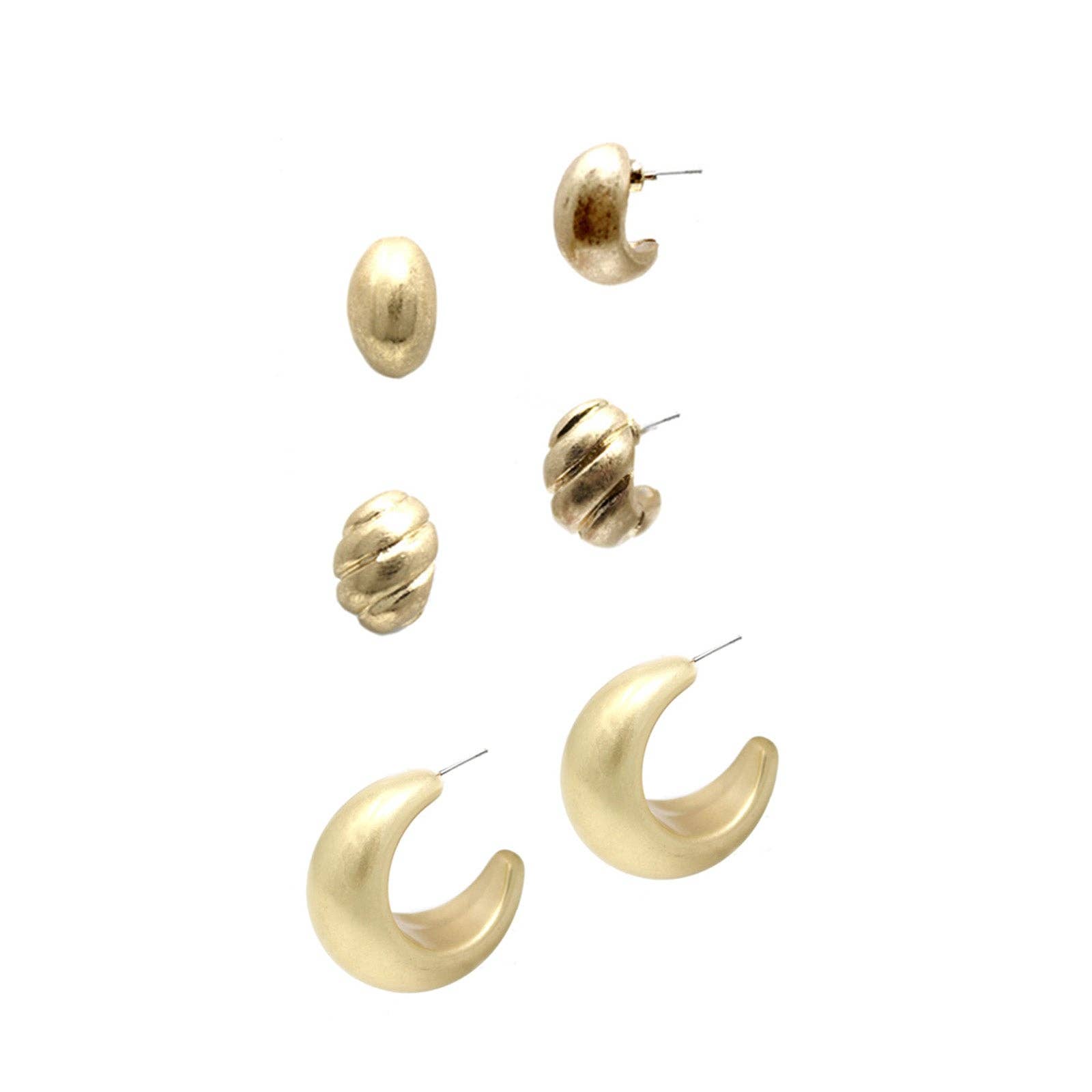 Set Of 3, Perfect Mix Hoop Earrings, Gold