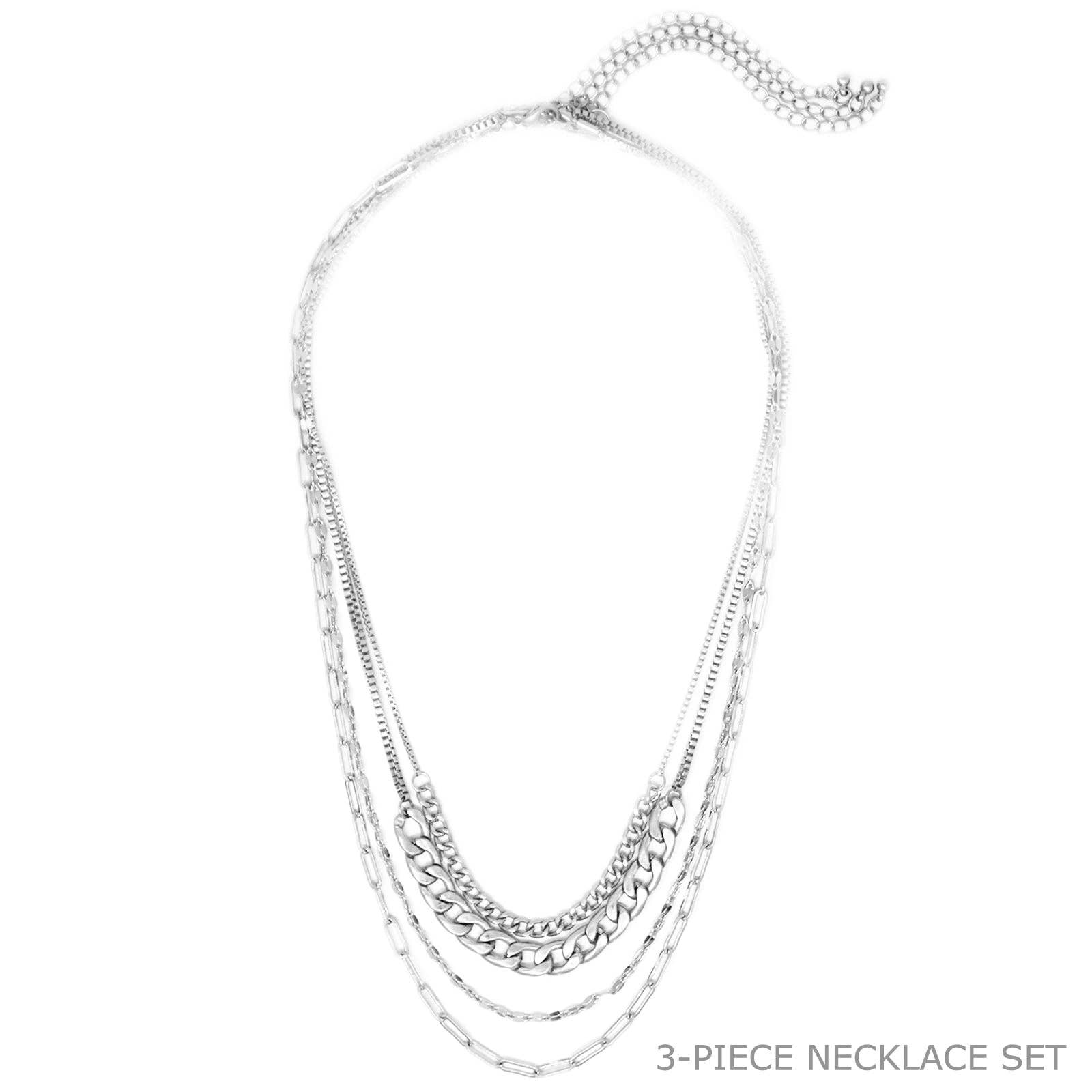 Brooklyn Four Chains Necklace Set Of 3, Silver