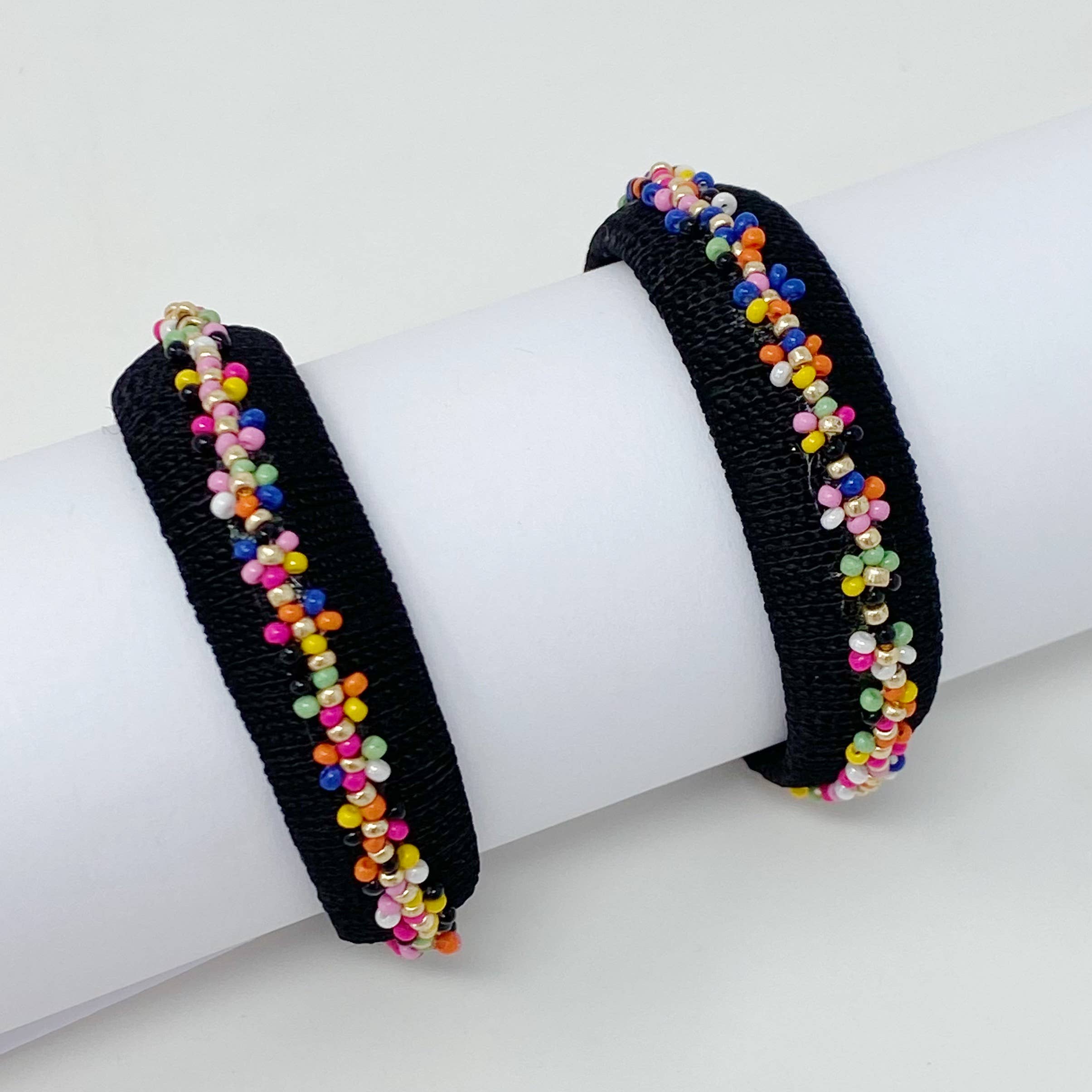 Beaded Hoop Earrings, Black