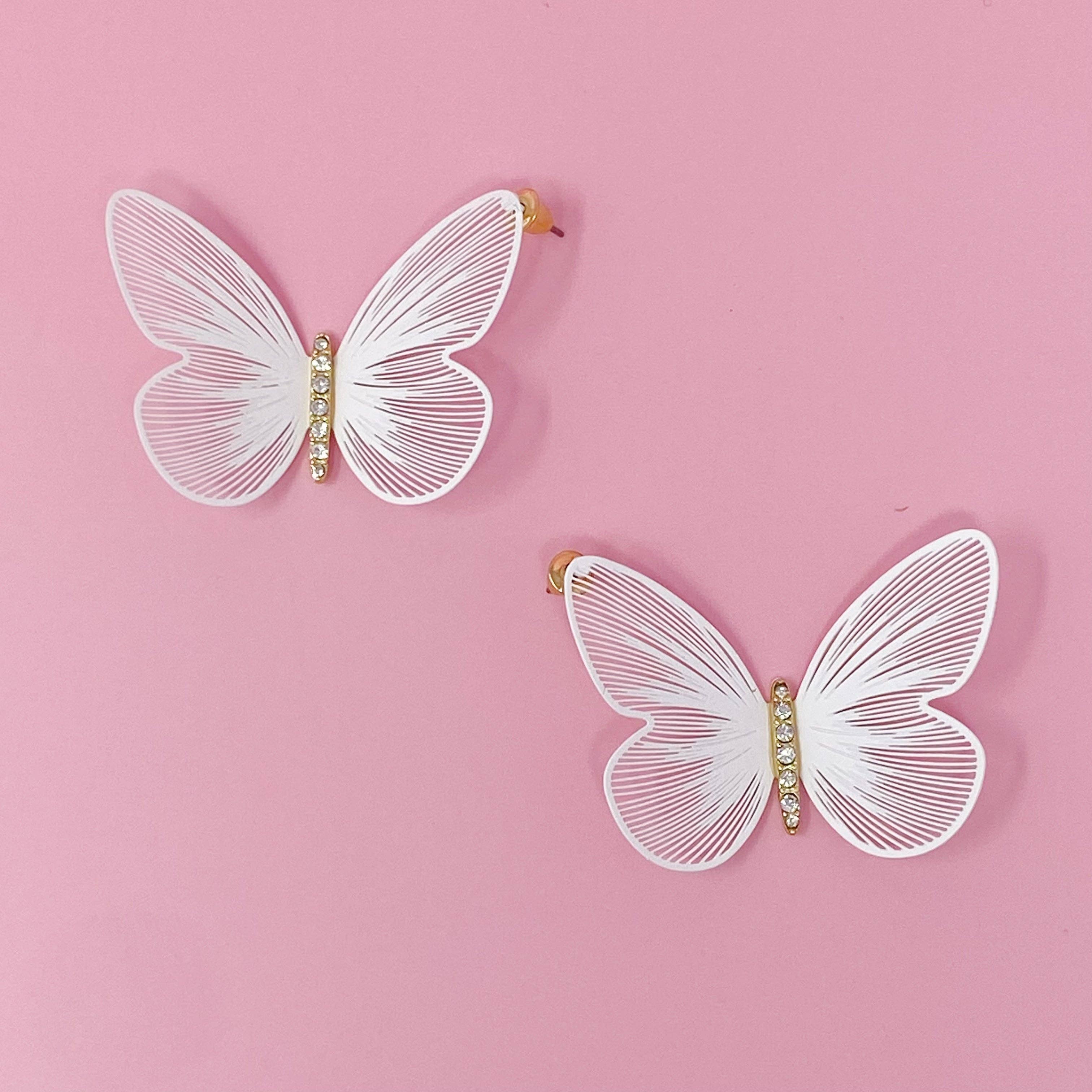 Filigree Beauty Butterfly Earrings, White