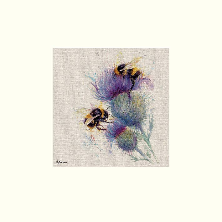Jane Bannon (Bees on Thistle) - MPPR48295, 30 x 30cm Mounted Prints