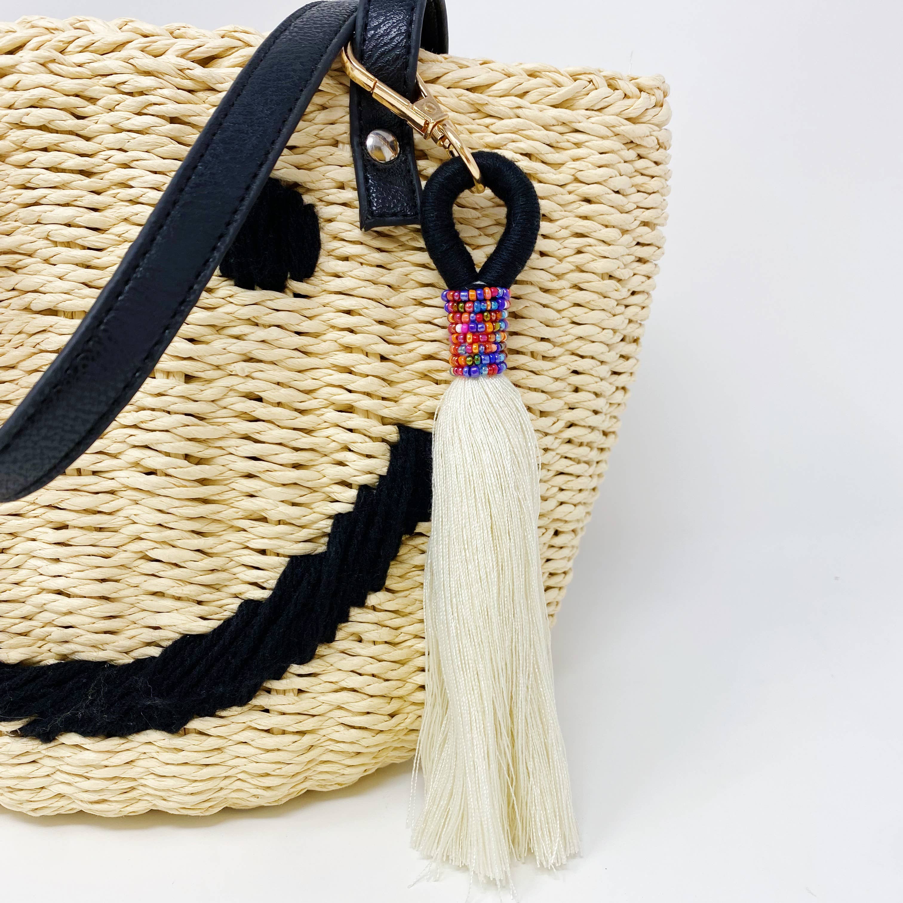 Maya Bay Tasseled Key Chain, Black