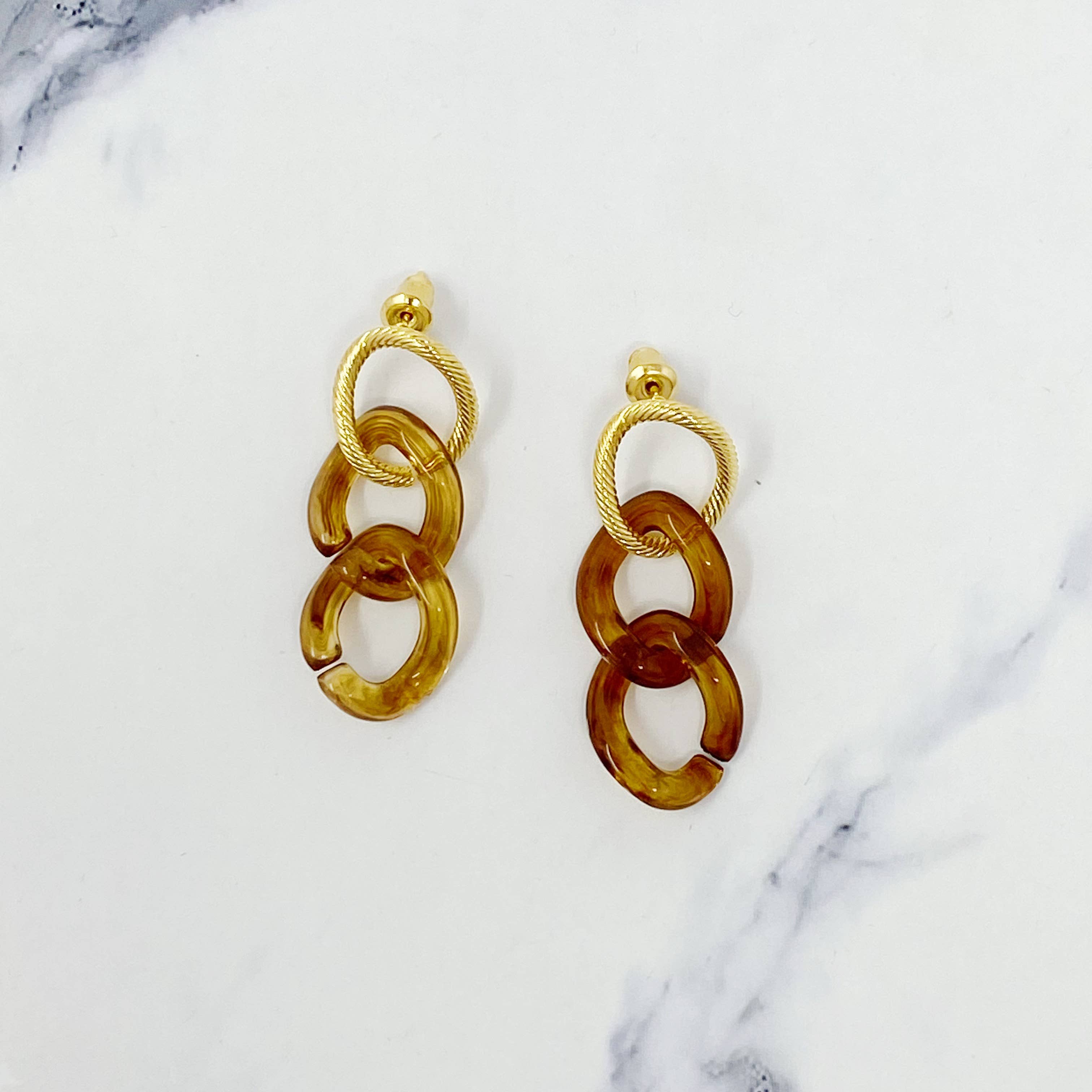Linked Marble Drop Earrings, Brown