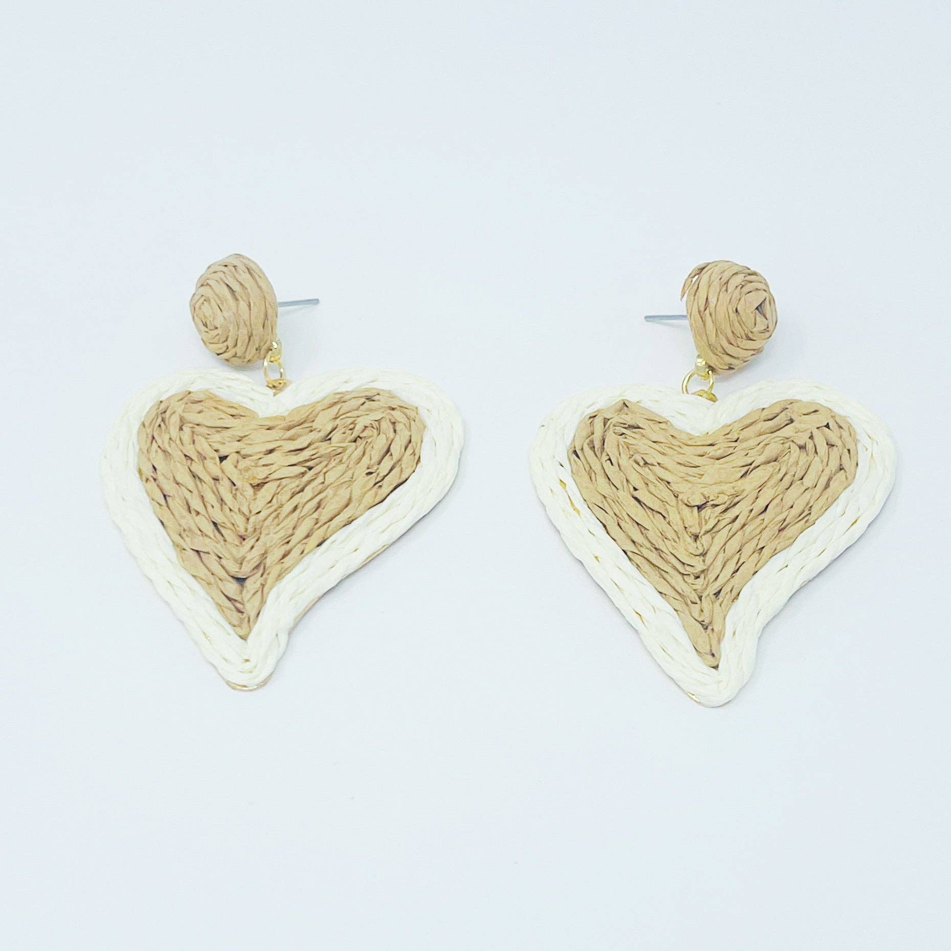 Sunny Days Heart Raffia Earrings, Natural