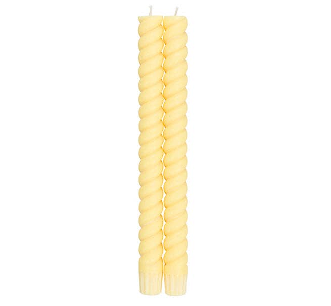 SPIRAL - Solid Jamine Yellow Eco Dinner Candles, 2 per pack
