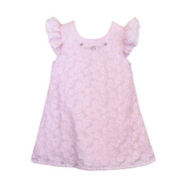 15082 PINK,WHITE,BLUE Floral Brocade Dress with Jewel