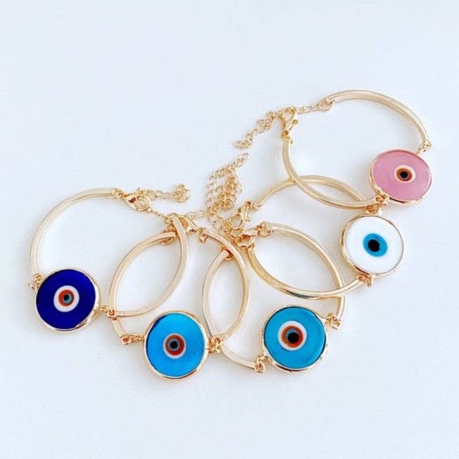 Murano Glass Evil Eye Bracelet, Rose Gold Chain Bracelet, Handmade Murano