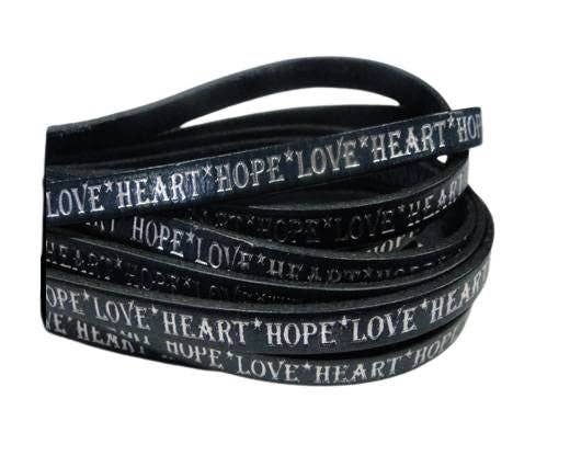 REAL FLAT LEATHER-5MM-HOPE LOVE HEART STYLE-BLUE-