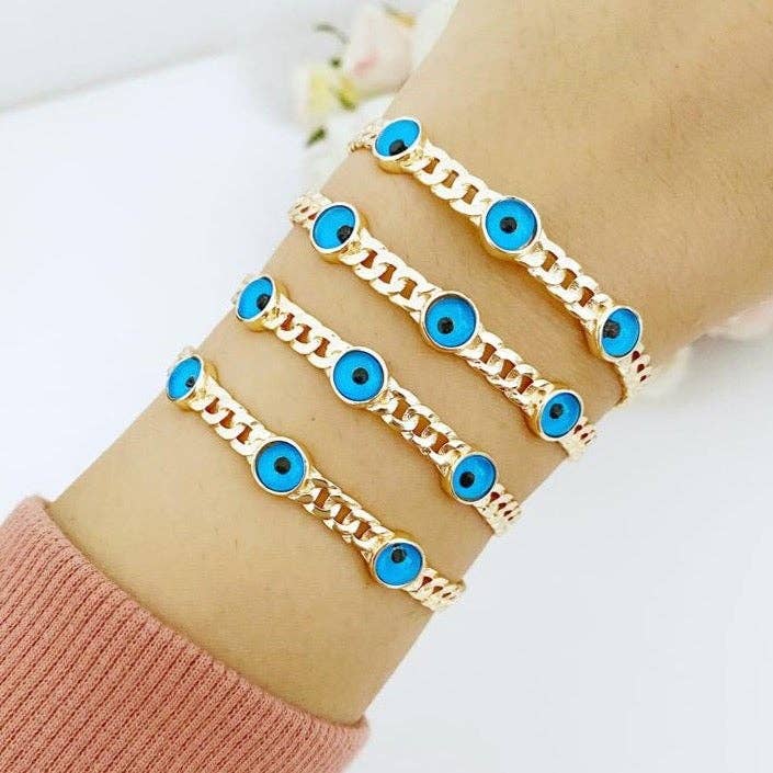 Knitting Cuff Bracelet, Blue Evil Eye Bracelet, Bangle Bracelet