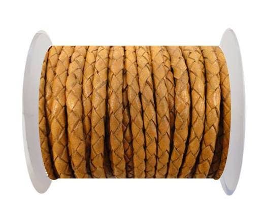 ROUND BRAIDED LEATHER CORD - 3MM - SE/B/712-CAMEL
