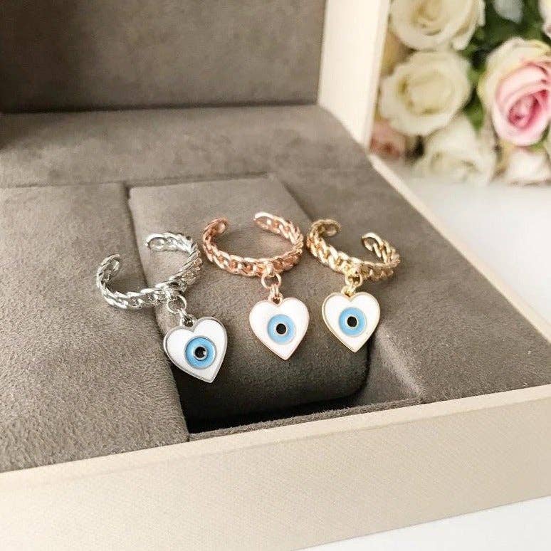Heart Evil Eye Dangle Ring