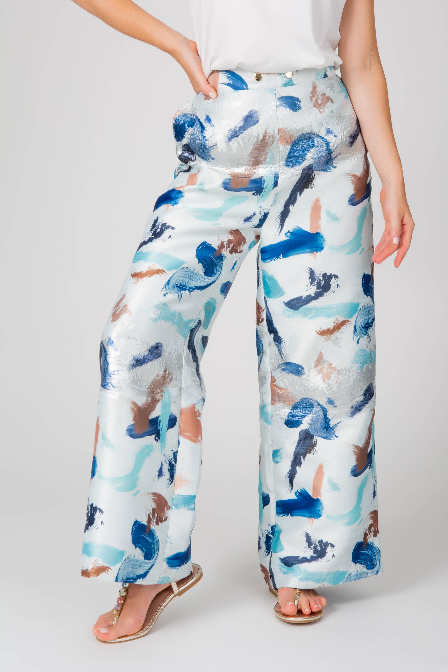Jacquard Artistic Brush Wide Leg Trouser