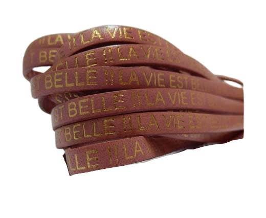 REAL FLAT LEATHER-LA VIE EST BELLE - PINK WITH GOLD-