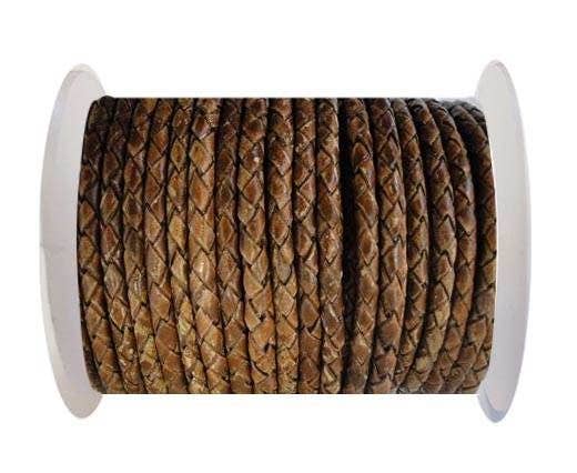 ROUND BRAIDED LEATHER CORD -4MM - SE/PB/04-HAZELNUT