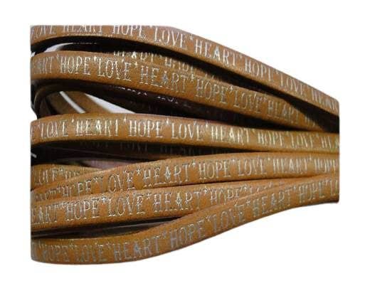 REAL FLAT LEATHER-5MM-HOPE LOVE HEART STYLE-NATURAL-SILVER