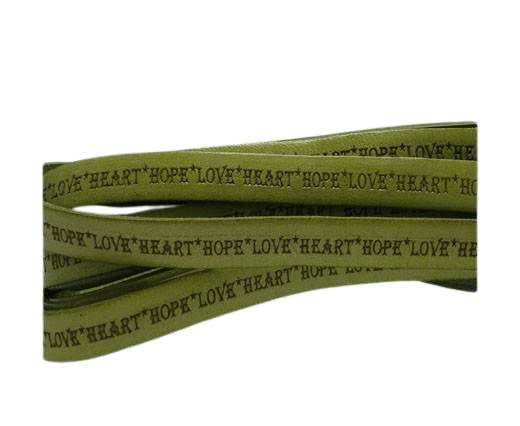 REAL FLAT LEATHER-10MM-HOPE LOVE HEART STYLE-GREEN
