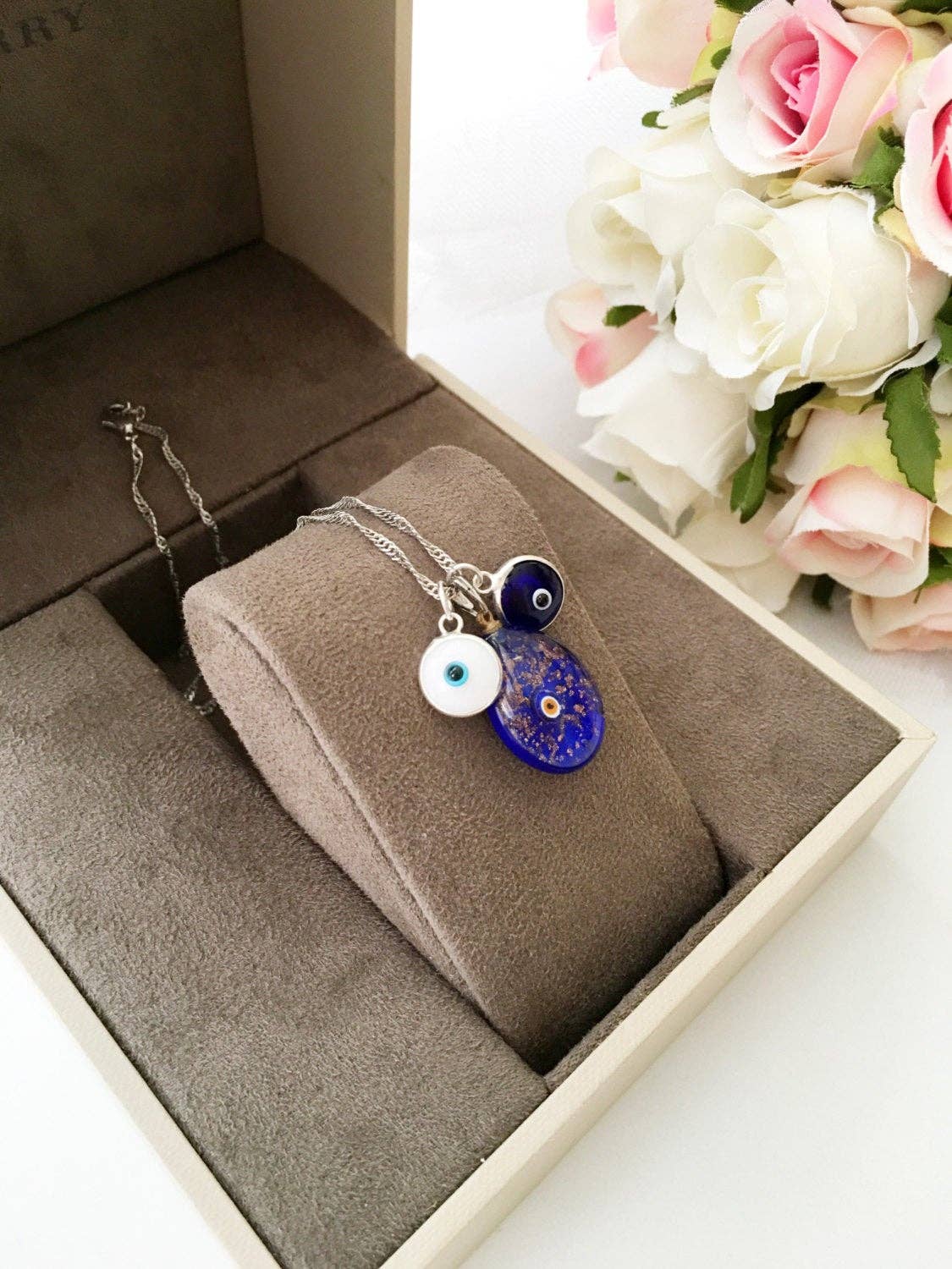 Murano Glass Evil Eye Necklace,Evil Eye Charm Necklace,Lamp Work Evil Eye Necklace