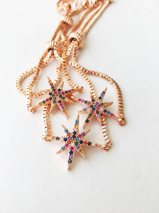 Rose Gold Star Bracelet, Rainbow Zircon Bracelet