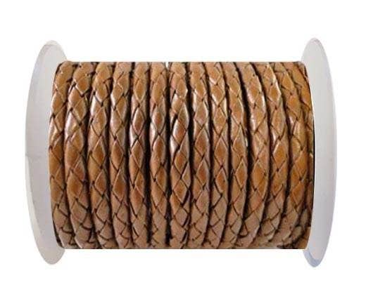 ROUND BRAIDED LEATHER CORD 4MM SE/B/07-MEDIUM BROWN