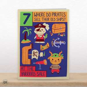Cute 7th Birthday Card For Boys and Girls Funny Pirate Theme