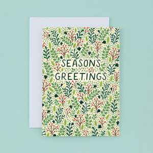 Floral Seasons Greetings Card, Festive Christmas Card
