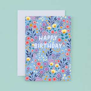 Pretty Birthday Card – For Her – Floral Light Blue