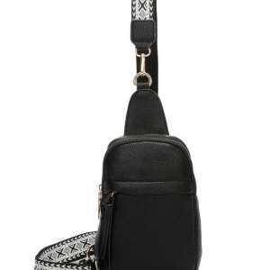 PU Leather Crossbody Sling Bag with Canvas Strap