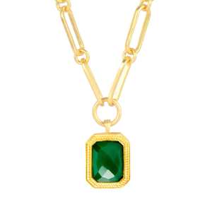 Paperclip Chain Rectangular Green Emerald  Crystal