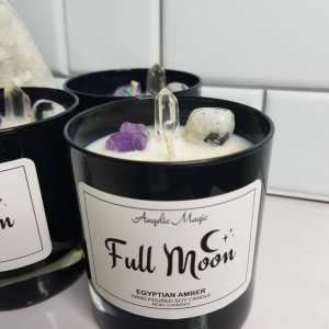 Full Moon Crystal Soy Candle, Amethyst, Moonstone, Quartz
