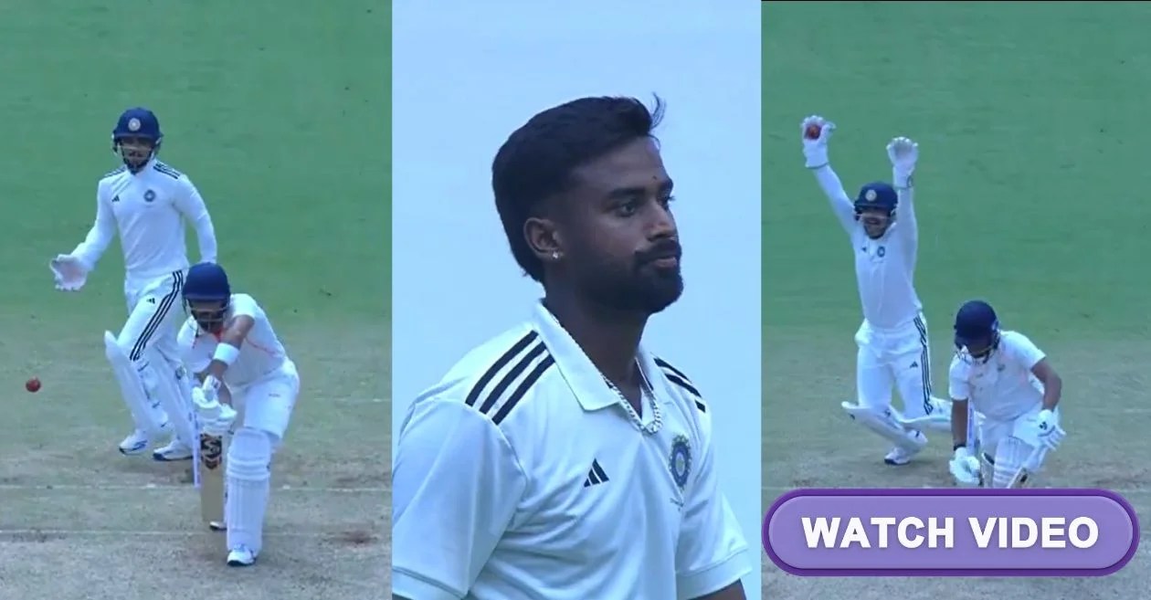 WATCH: Manav Suthar’s twin wickets derail Vidarbha’s top order against Rest of India on Day 1 of Irani Cup WATCH: Manav Suthar’s twin wickets derail Vidarbha’s top order against Rest of India on Day 1 of Irani Cup