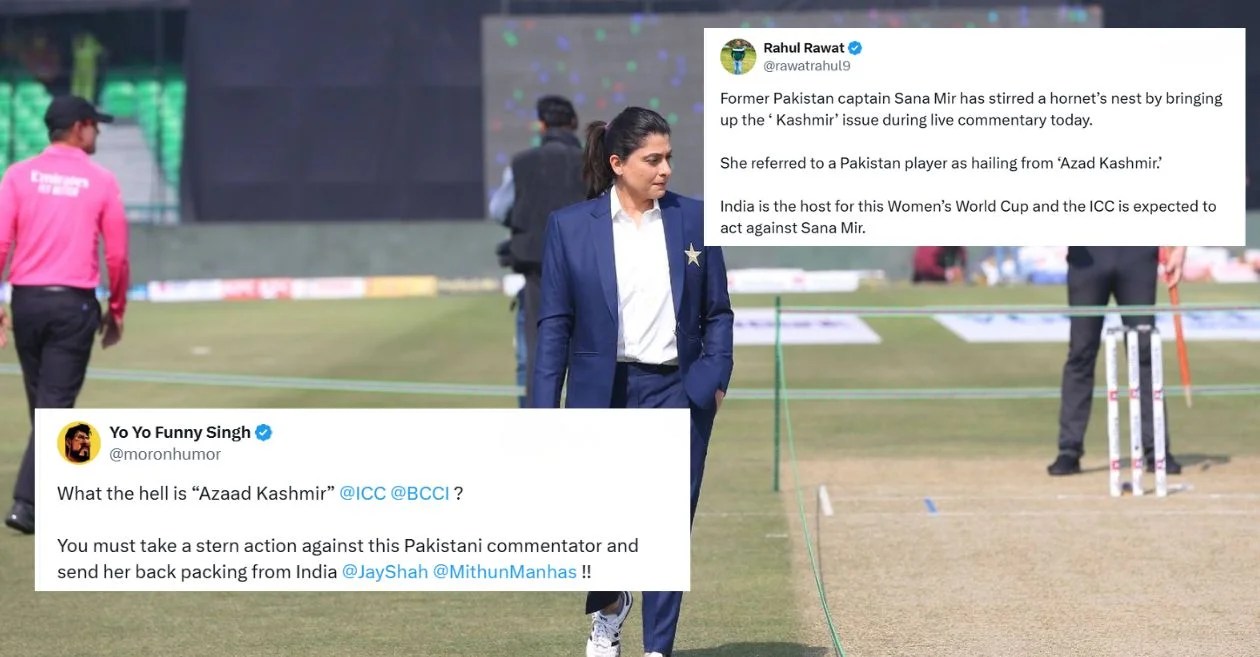 Indian fans demand action after Pakistan’s Sana Mir mentions ‘Azad Kashmir’ during PAK-W vs BAN-W Women’s World Cup 2025 game Indian fans demand action after Pakistan’s Sana Mir mentions ‘Azad Kashmir’ during PAK-W vs BAN-W Women’s World Cup 2025 game