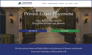 The refreshed Crimmins Private Estate Placement website homepage.