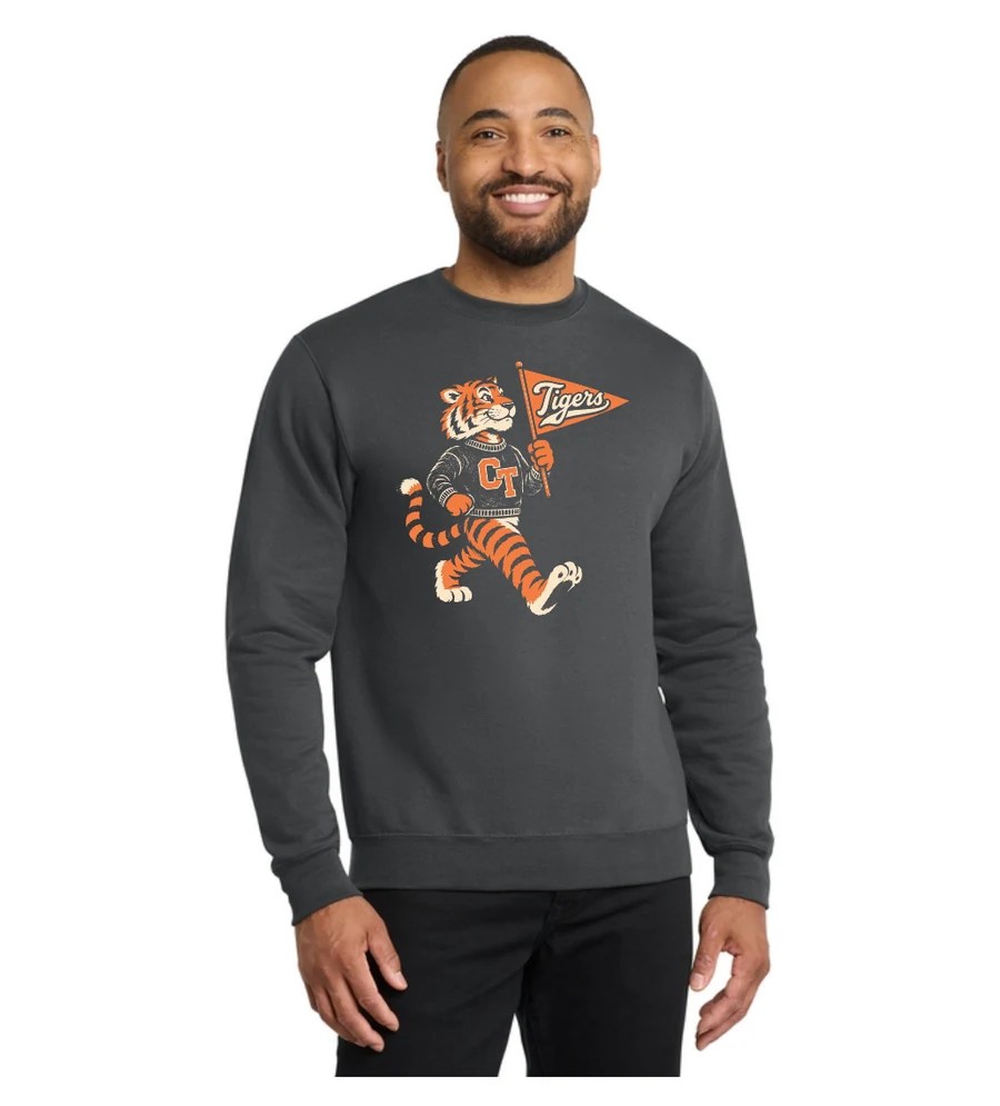 Heritage Tigers mascot crewneck in Charcoal