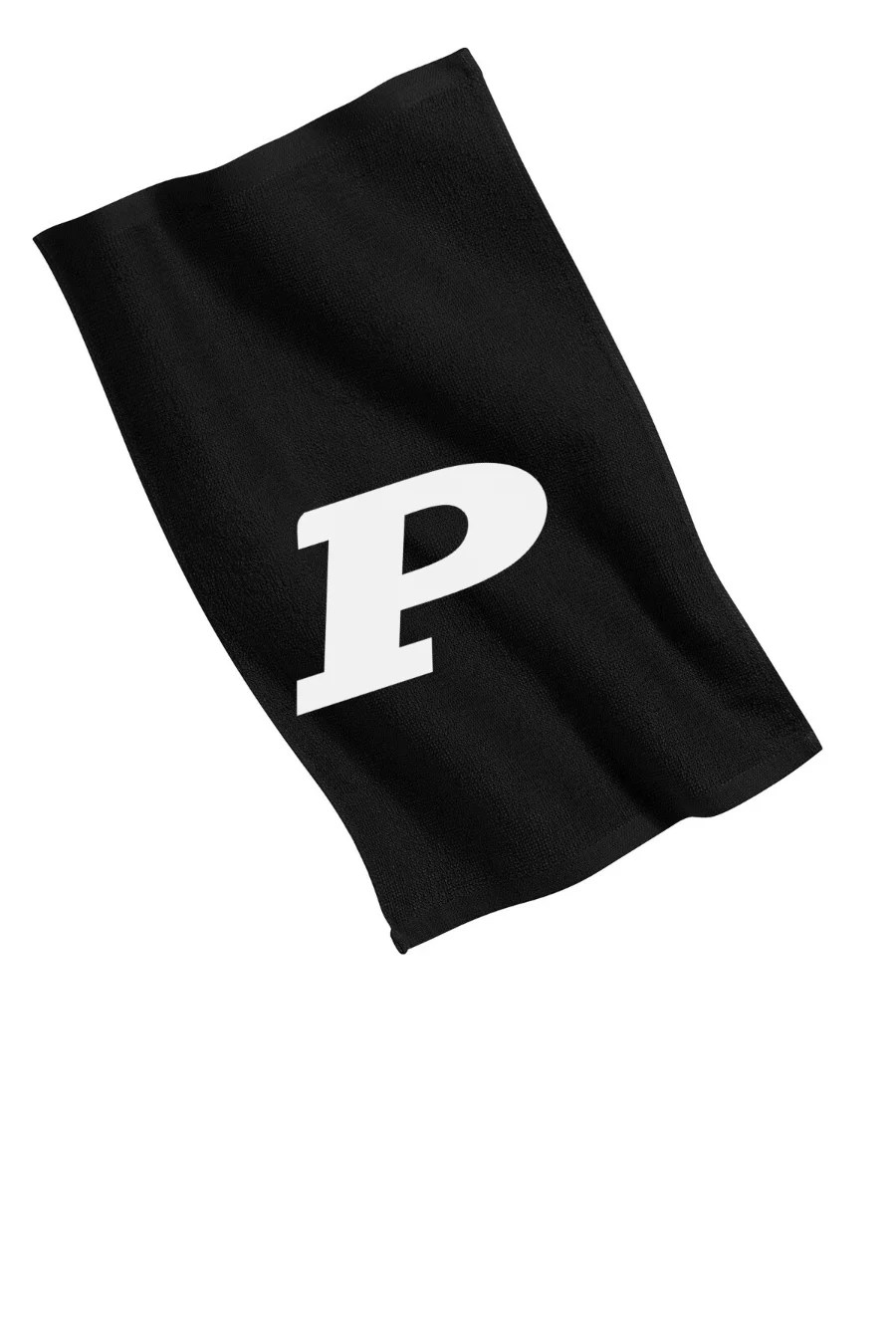 Porter Pirates P logo on black rally towel