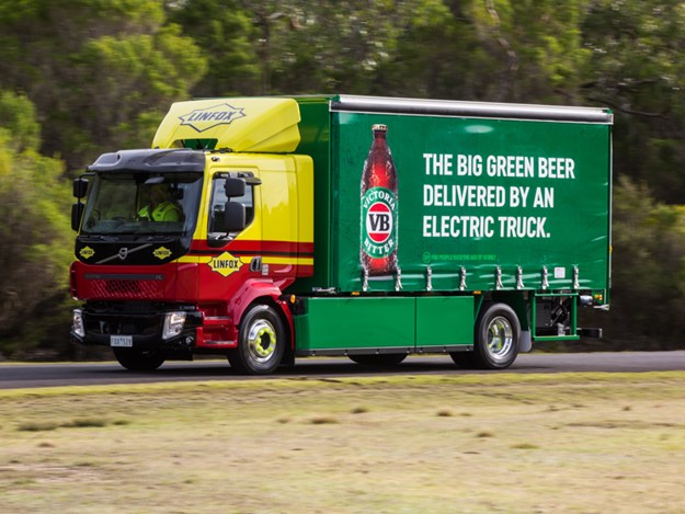 Linfox launches electric-truck deliveries with beer the first cargo