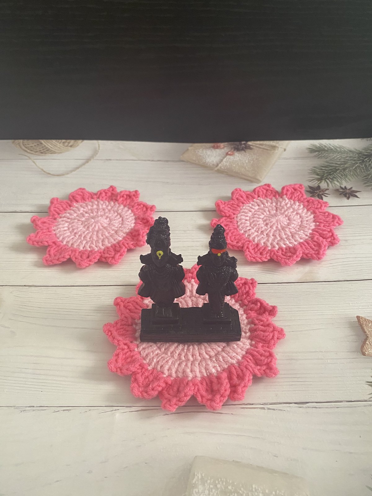 Handmade crochet dev aasan (puja seat)