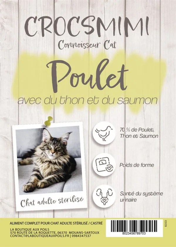 Croquettes Crocsmimi pour chat adulte stérilisé – poulet, thon et saumon