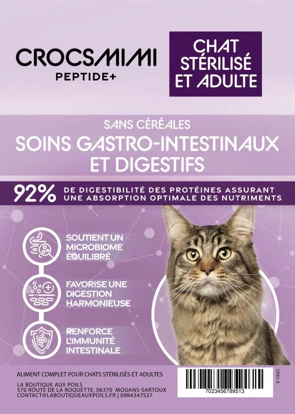 Croquettes Crocsmimi Peptide+ pour chat stérilisé – soins gastro‑intestinaux et digestifs