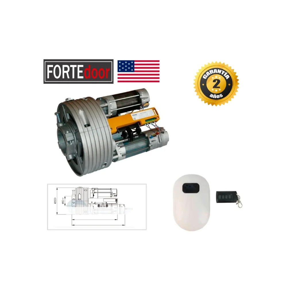 KIT MOTOR AMERICANO PUERTA ENROLLABLE 30M2 HASTA 360KG - FORTEDOOR