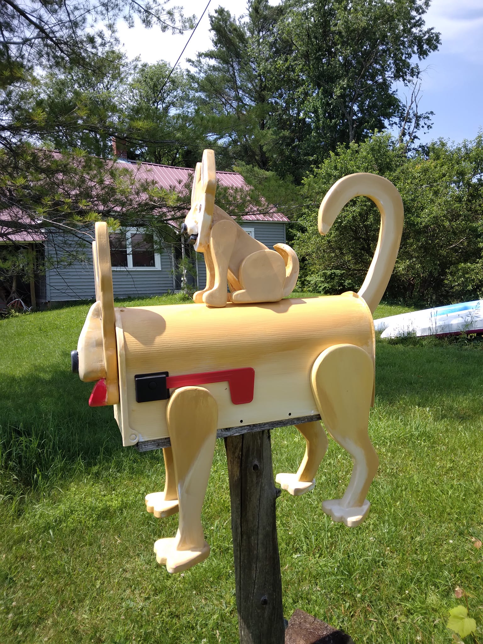 German sheherd and little dog mailbox - Crossknots Woodworking