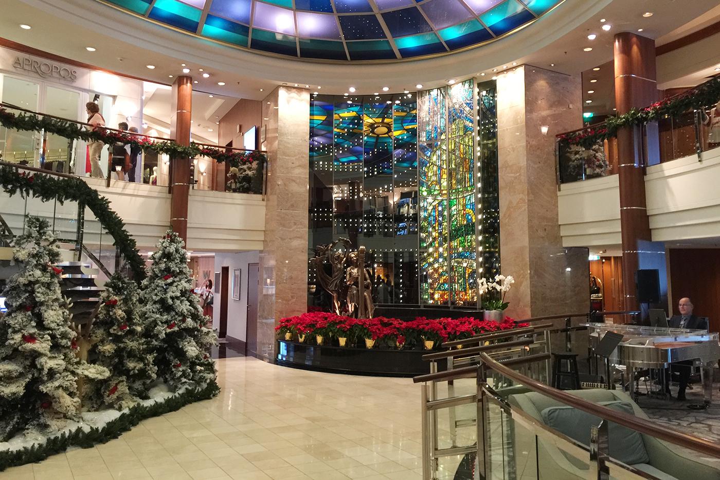 Crystal Serenity’s atrium decorated for the holiday season. Photo: Gerry Barker