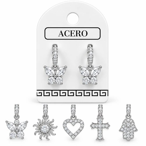Aro AQ Blanco argollita con formitas colgante y micro cubic