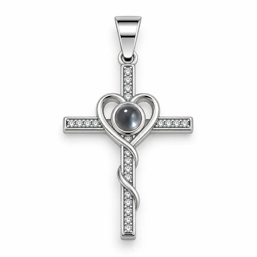 Dije AQ Cruz con strass , corazon y 100 idiomas