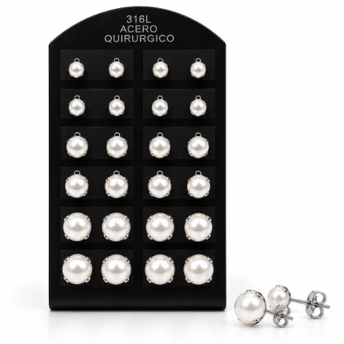 Aro AQ perlas engarzadas 6-8-10mm blister x12 pares