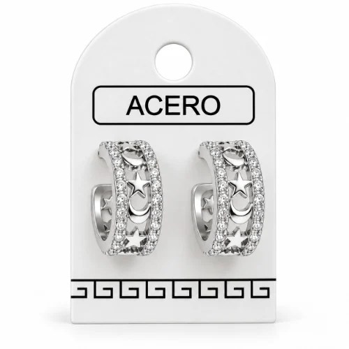 Aro AQ Plateado argolla lunitas y estrellas