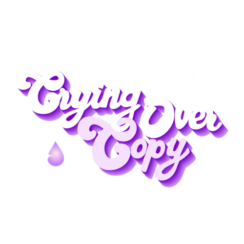 Crying Over Copy purple and white logo