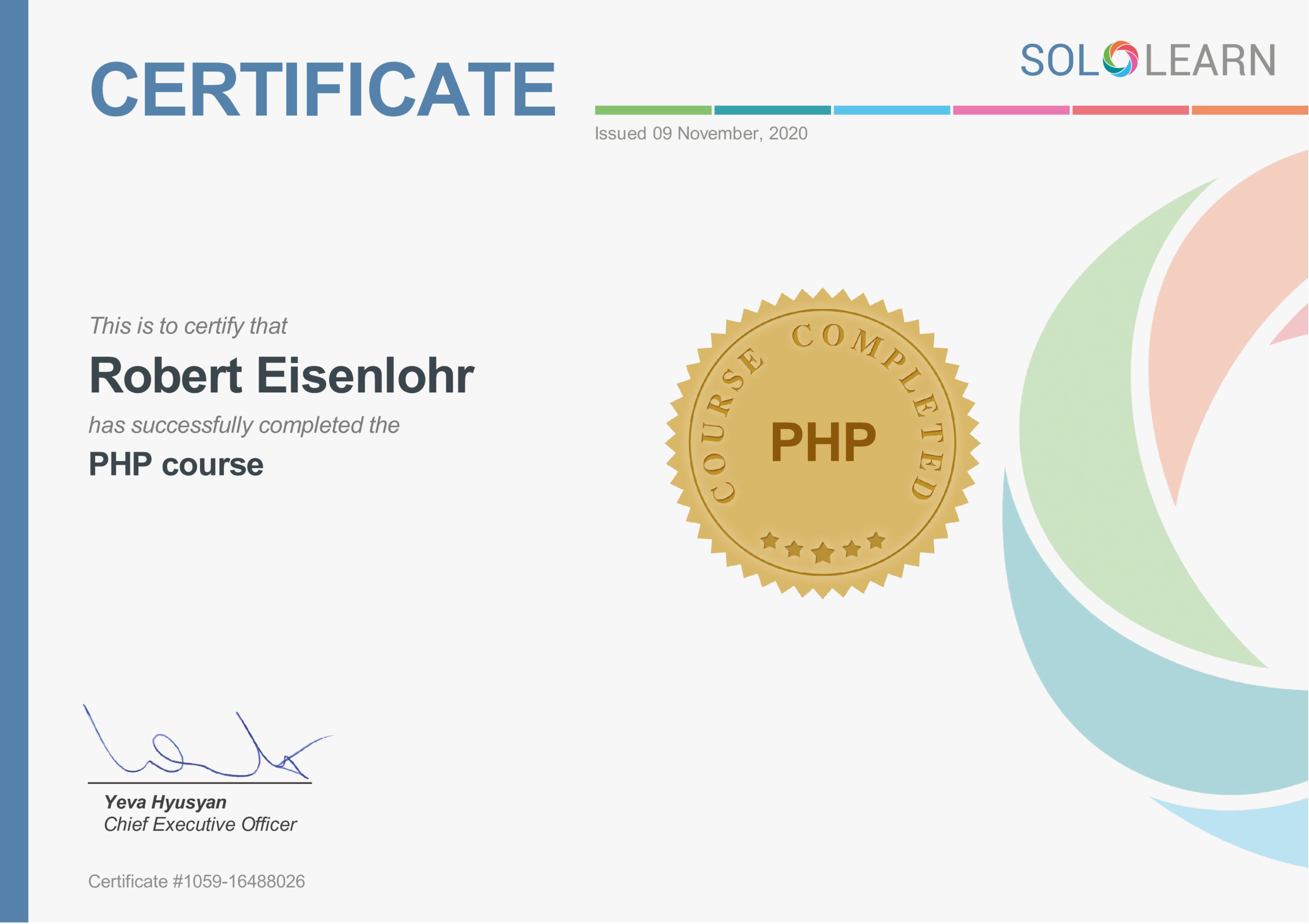 Certificate php Programming