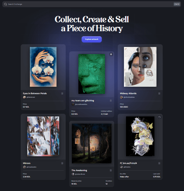 Exchange.art's official website's preview