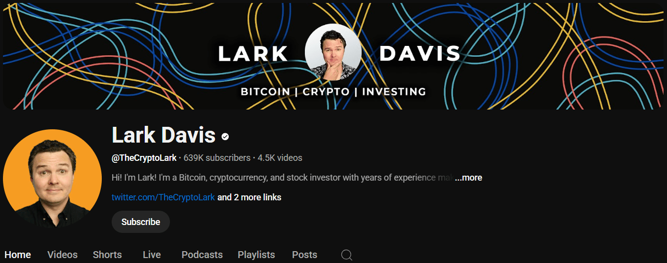 Lark Davis's YouTube channel's preview